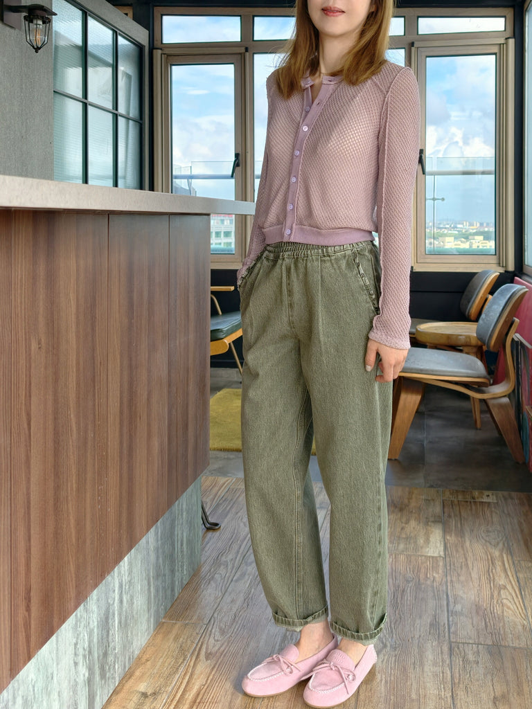 Lilac Delicate Diamond Lattice Knit Unique Button Cardigan