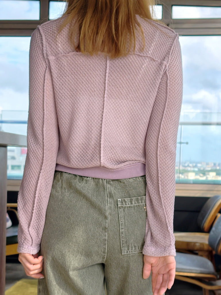 Lilac Delicate Diamond Lattice Knit Unique Button Cardigan