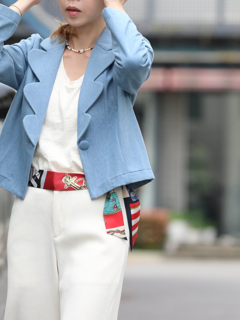 Ivory Silk Scarf Belted Tailored Knee-Length Shorts