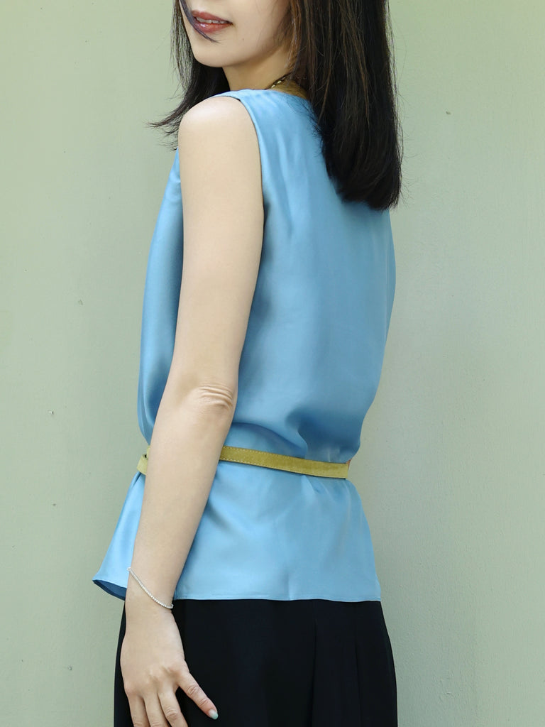 Sky Blue Round Neck Breezy Silk Tank