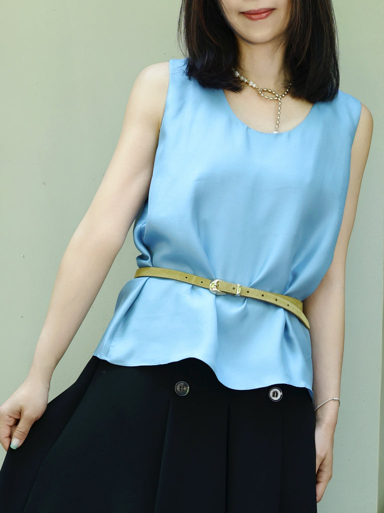 Sky Blue Round Neck Breezy Silk Tank