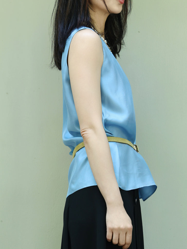 Sky Blue Round Neck Breezy Silk Tank
