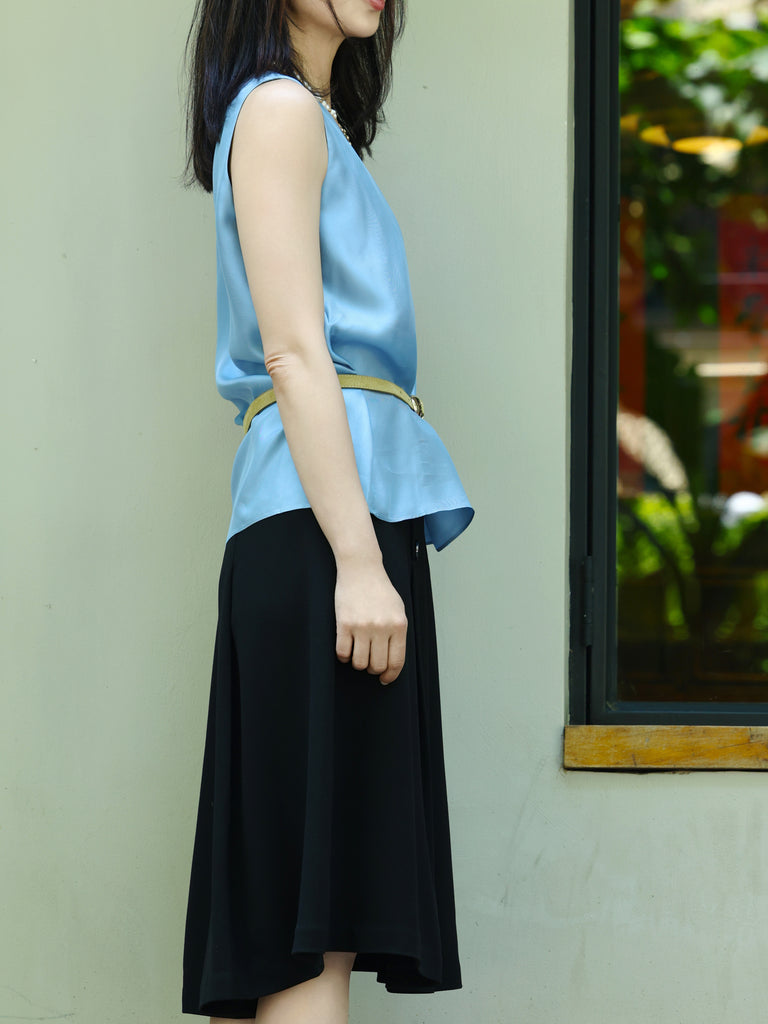 Sky Blue Round Neck Breezy Silk Tank