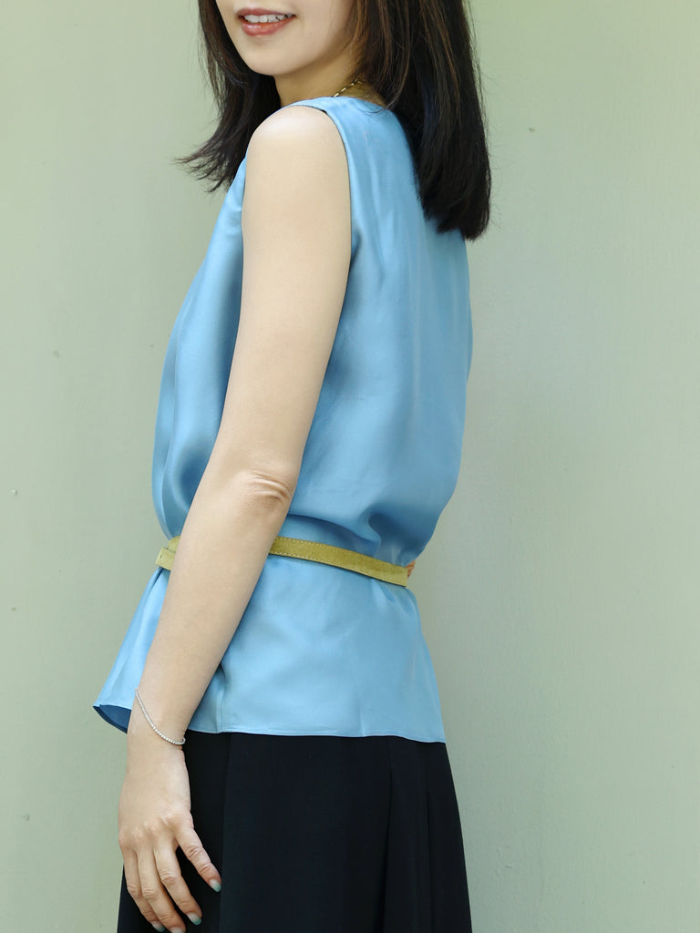 Sky Blue Round Neck Breezy Silk Tank