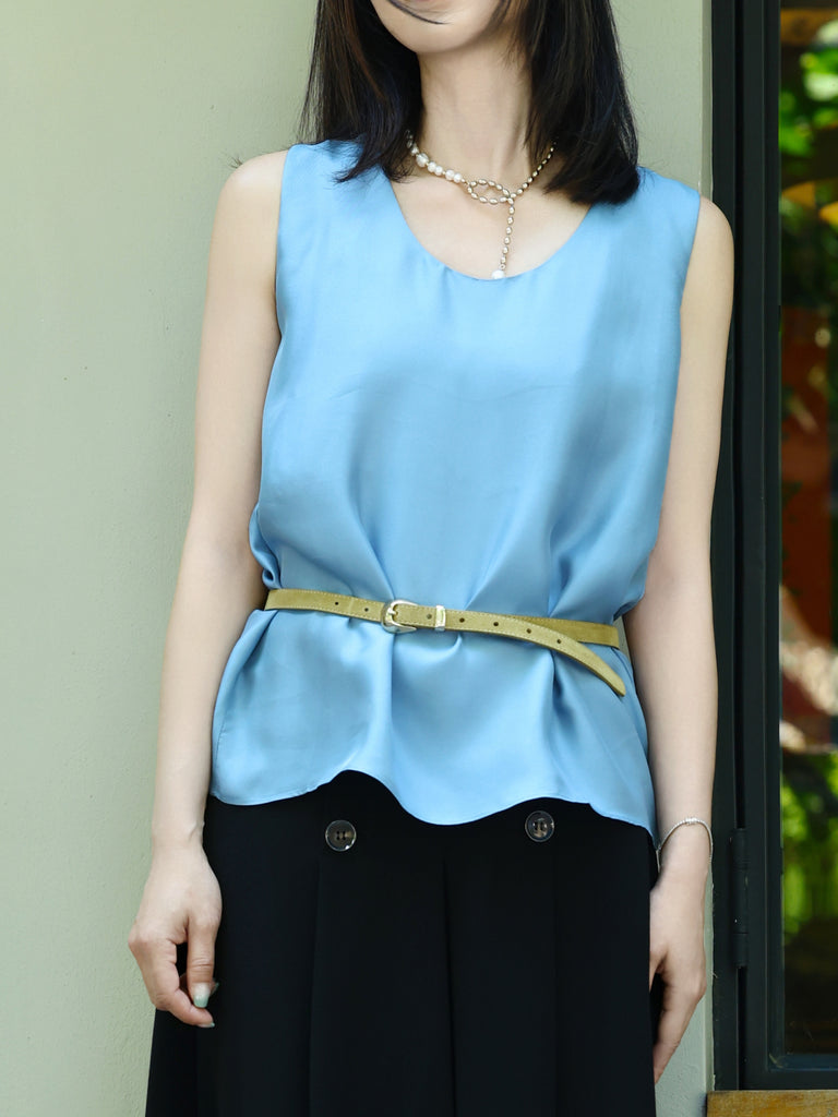 Sky Blue Round Neck Breezy Silk Tank