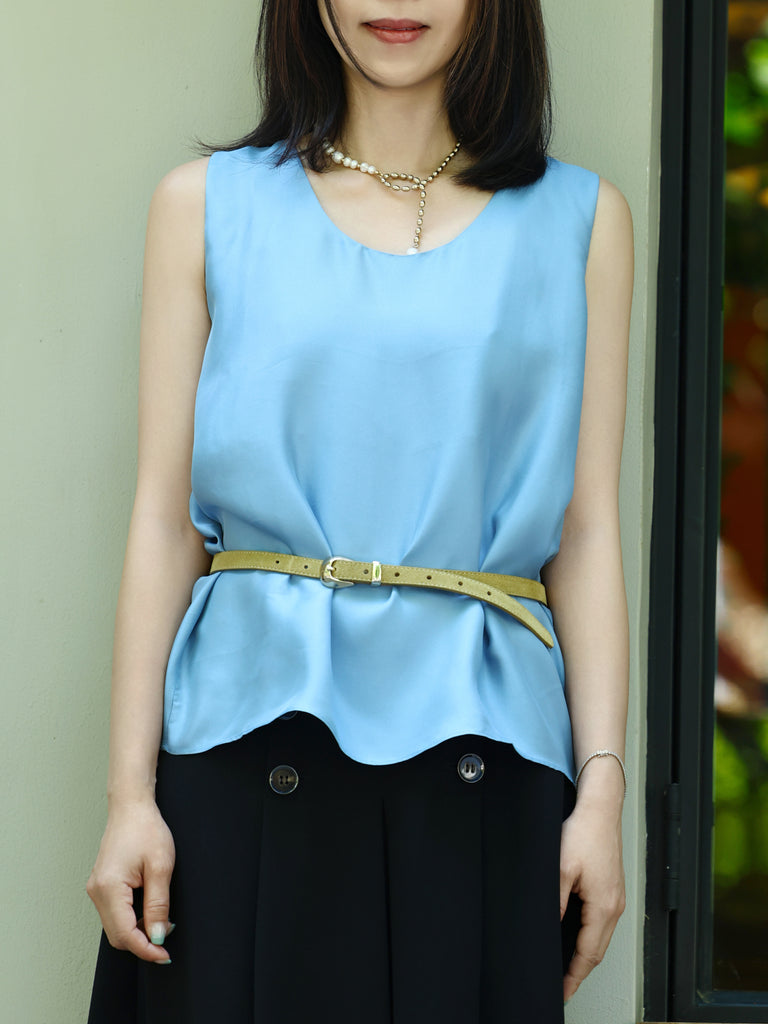 Sky Blue Round Neck Breezy Silk Tank
