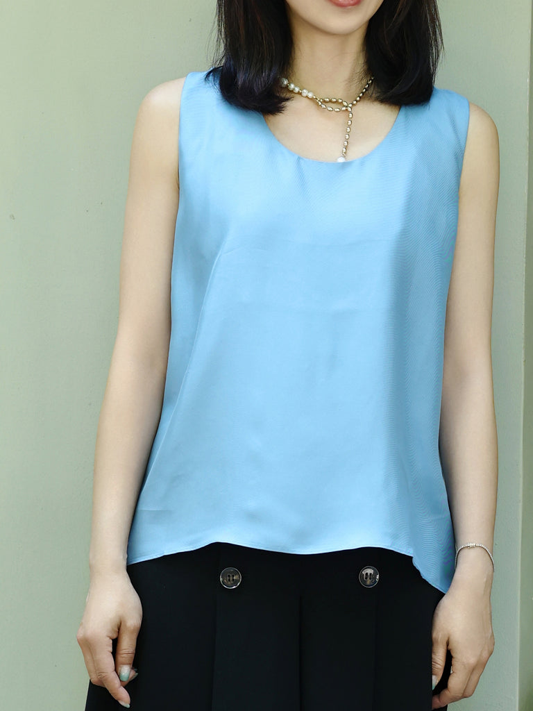 Sky Blue Round Neck Breezy Silk Tank