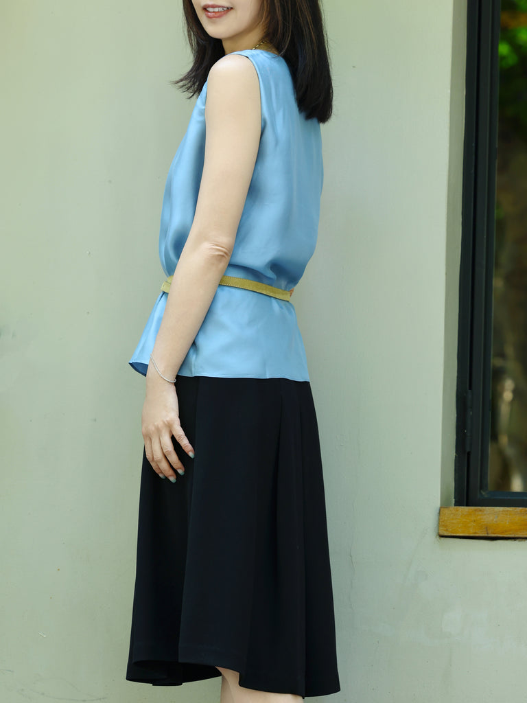 Sky Blue Round Neck Breezy Silk Tank