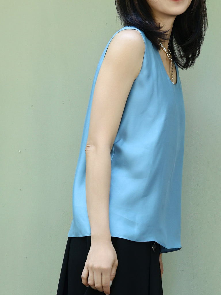 Sky Blue Round Neck Breezy Silk Tank