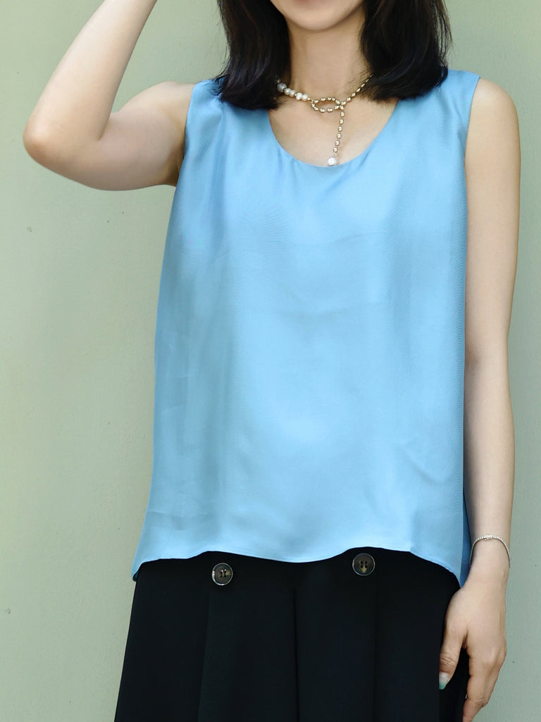 Sky Blue Round Neck Breezy Silk Tank