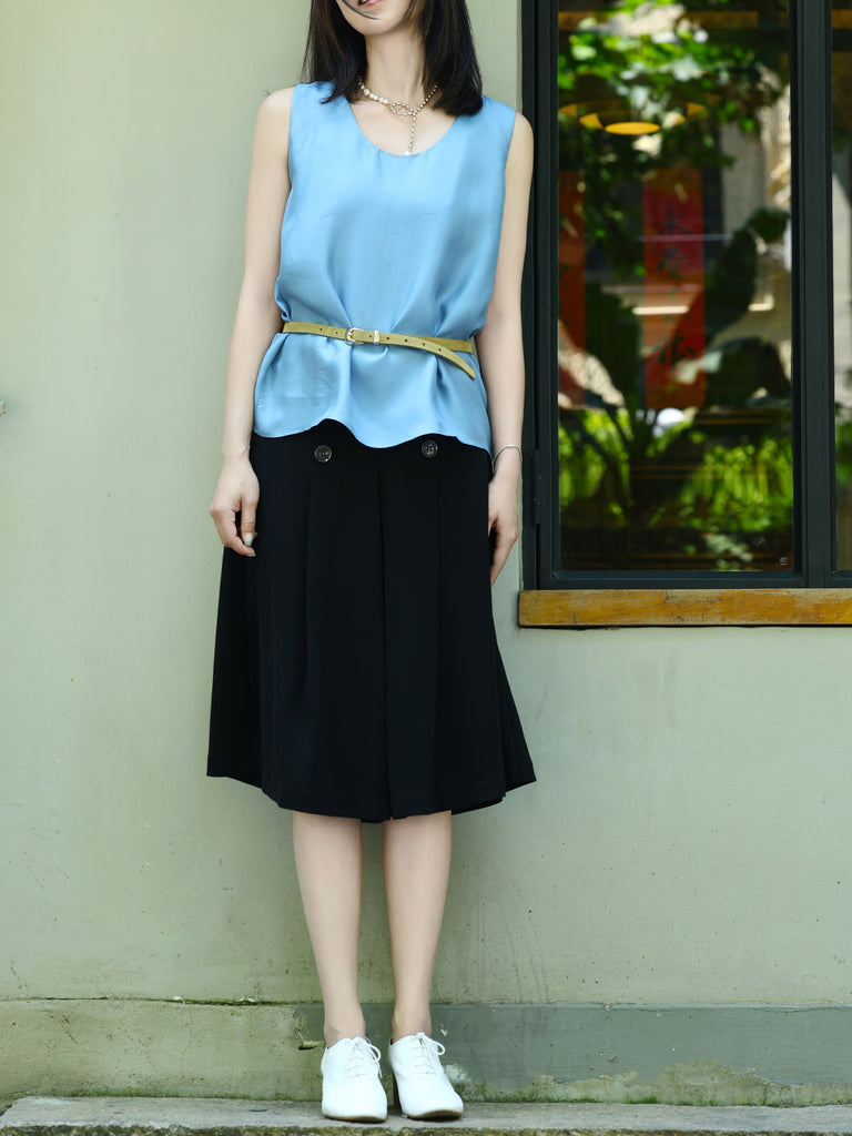 Sky Blue Round Neck Breezy Silk Tank