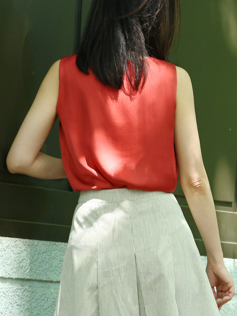 Rust Red Round Neck Breezy Silk Tank