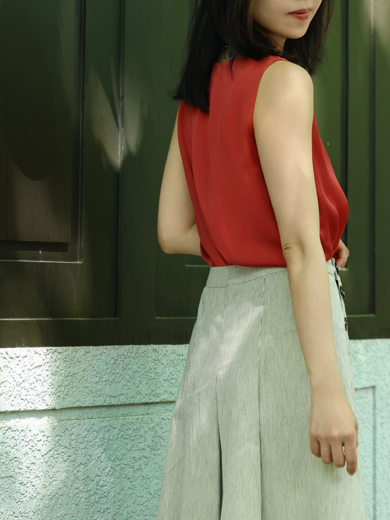 Rust Red Round Neck Breezy Silk Tank