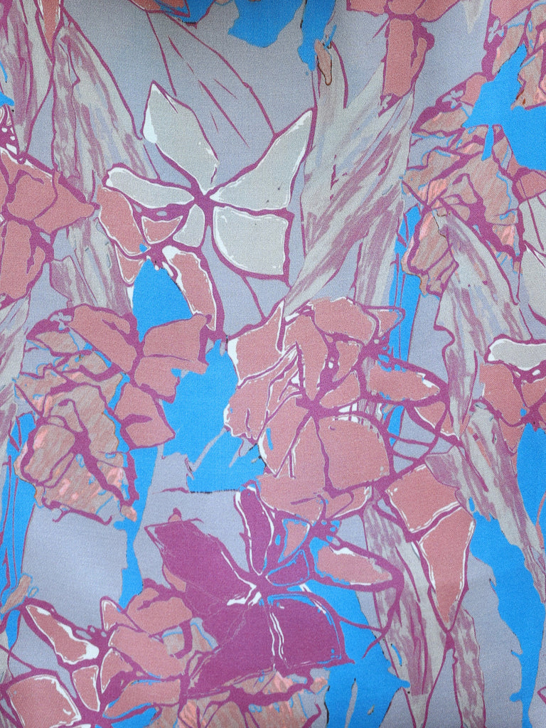 Blue Floral Round Neck Breezy Silk Tank