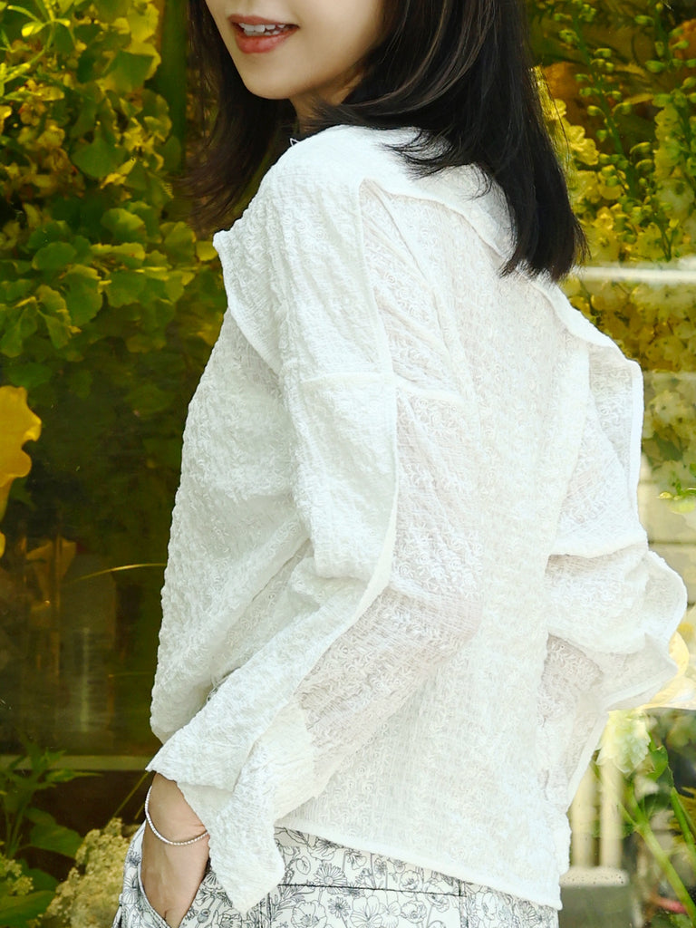 White Crinkled Off-Shoulder Ruffle Trim Blouse