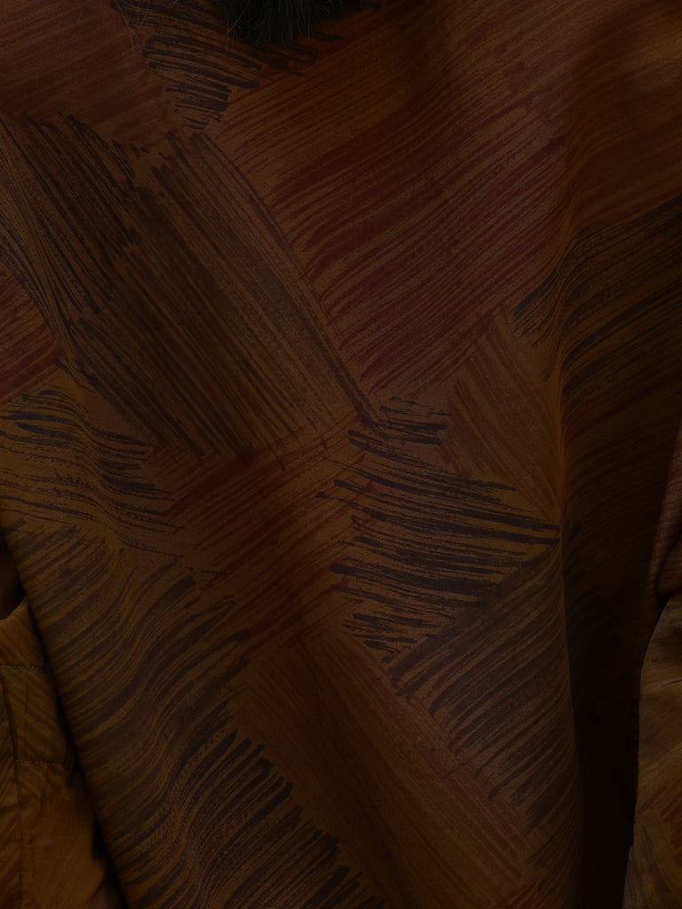 Earthy Brushstroke Off-Shoulder Ruffle Trim Blouse