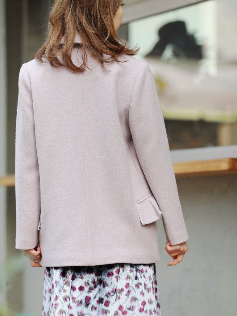 Smoky Purple Ruffled Pocket Detail Pure Wool Longline Blazer