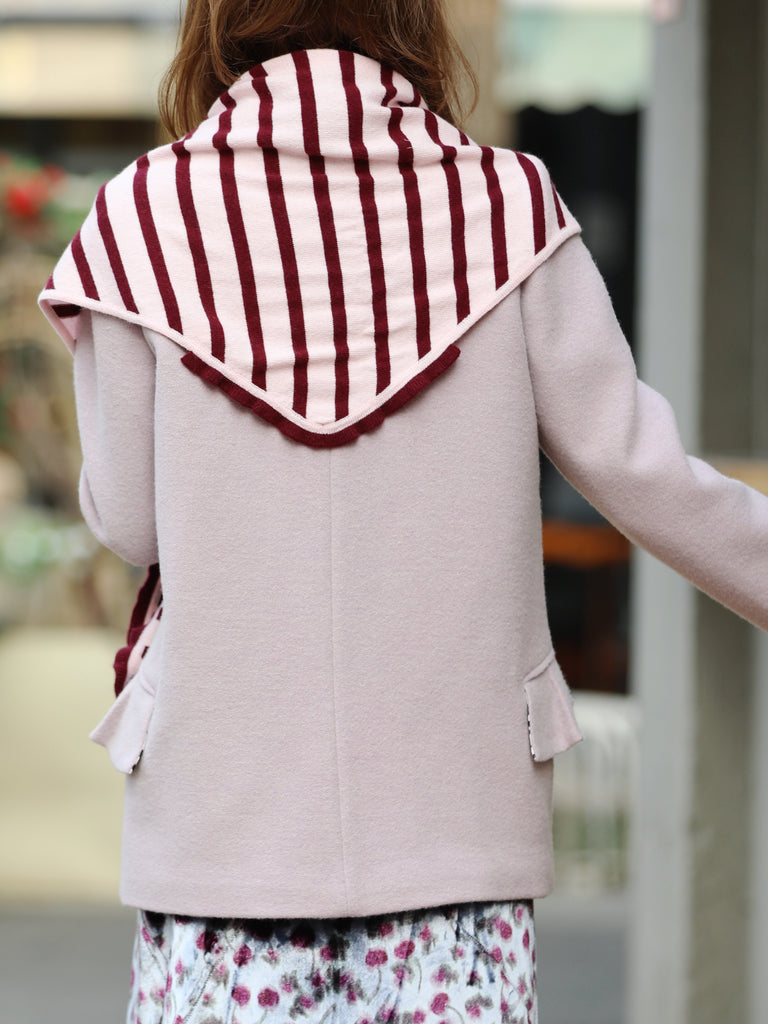 Purple/ Pink Stripe Ruffle Trim Triangle Cashmere Wool Scarf