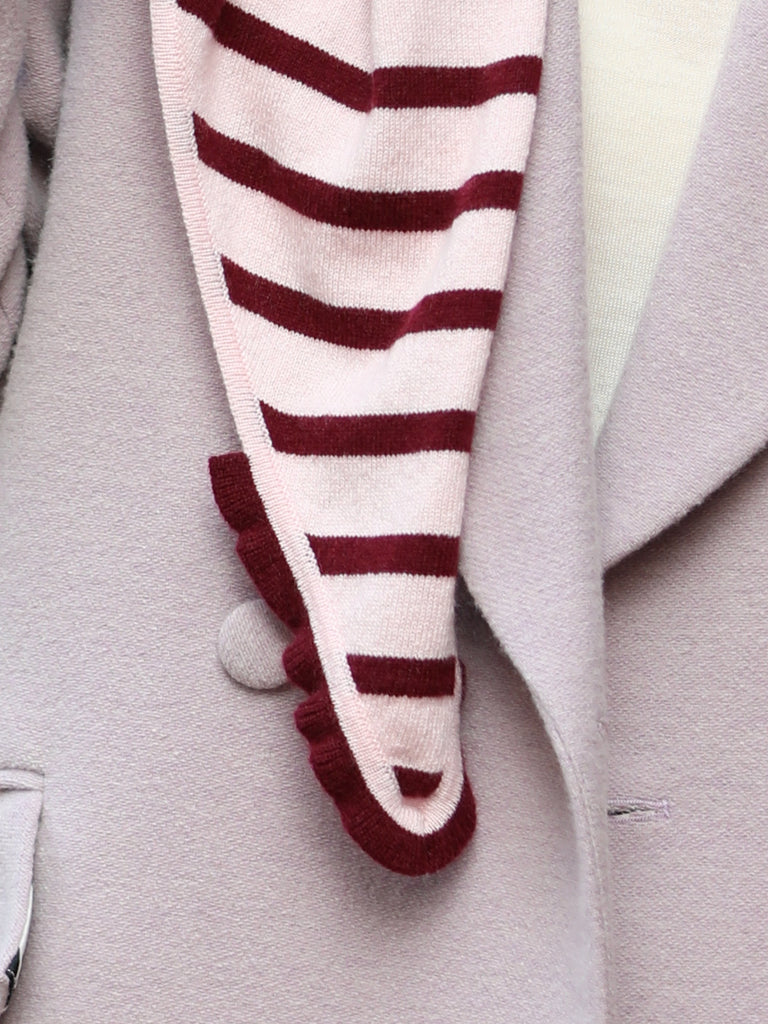 Purple/ Pink Stripe Ruffle Trim Triangle Cashmere Wool Scarf
