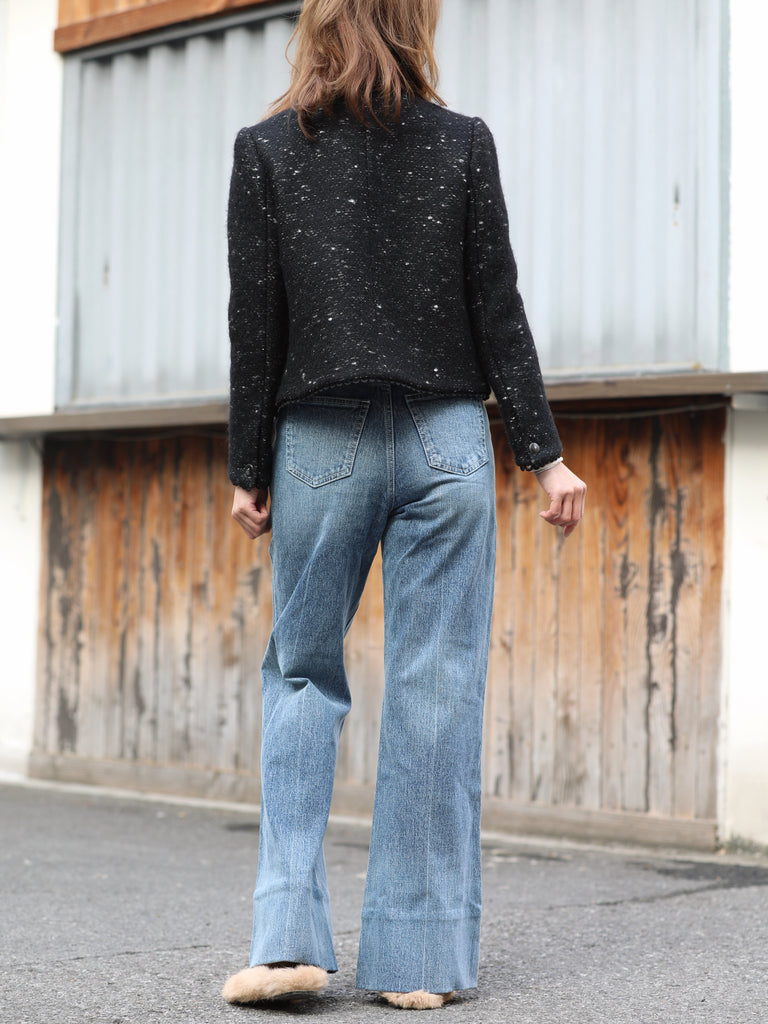 Black Freckle Bouclè Wool Scalloped Trim Patch Pocket Jacket