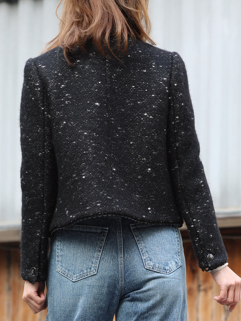 Black Freckle Bouclè Wool Scalloped Trim Patch Pocket Jacket