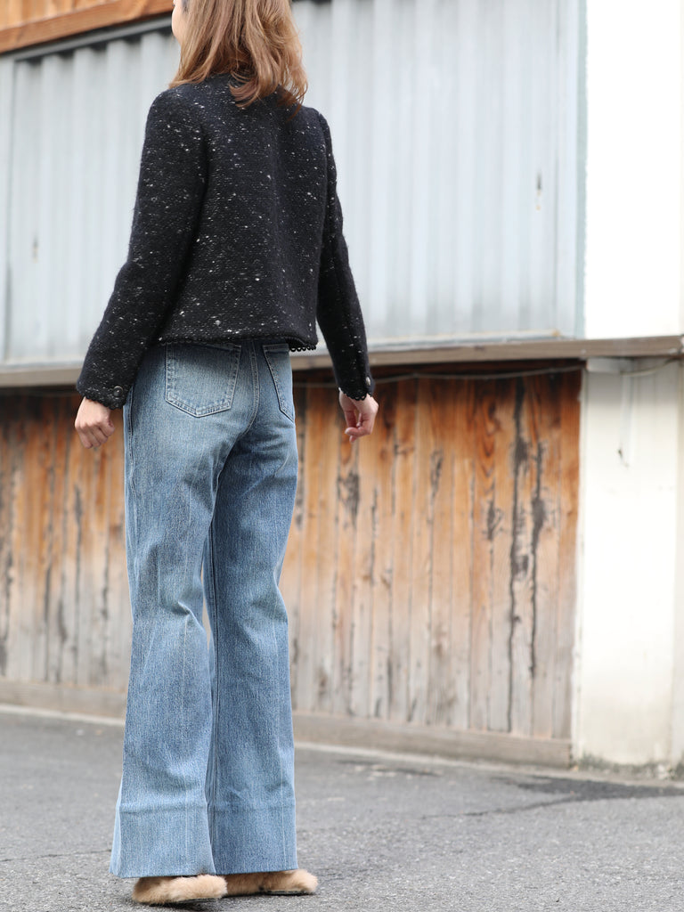 Black Freckle Bouclè Wool Scalloped Trim Patch Pocket Jacket