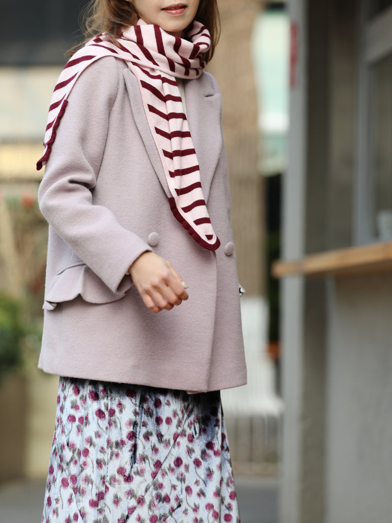 Purple/ Pink Stripe Ruffle Trim Triangle Cashmere Wool Scarf