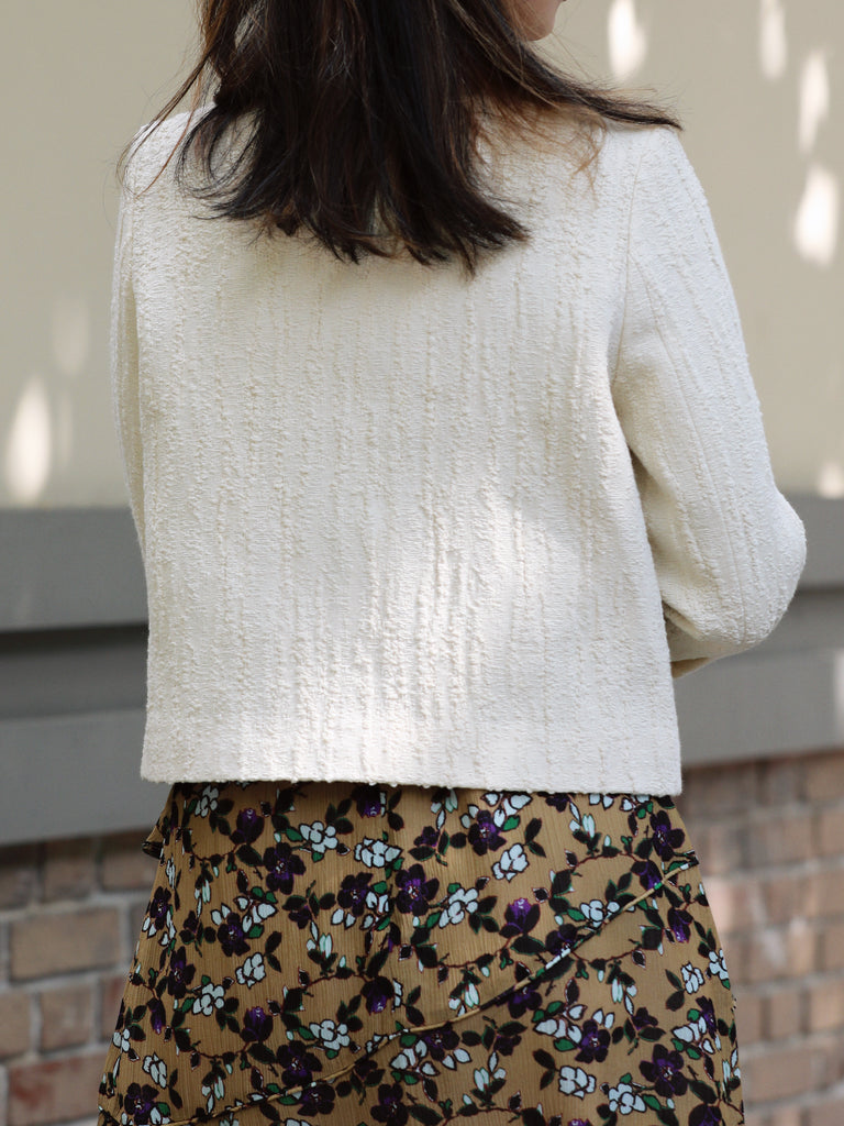 Ivory Textured Gold Accents Cropped Double-Breasted Jacket