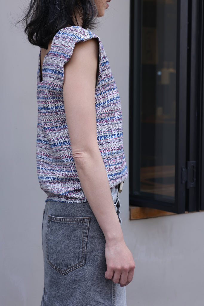 Zigzag Blue V-Neck Scalloped Tank Top