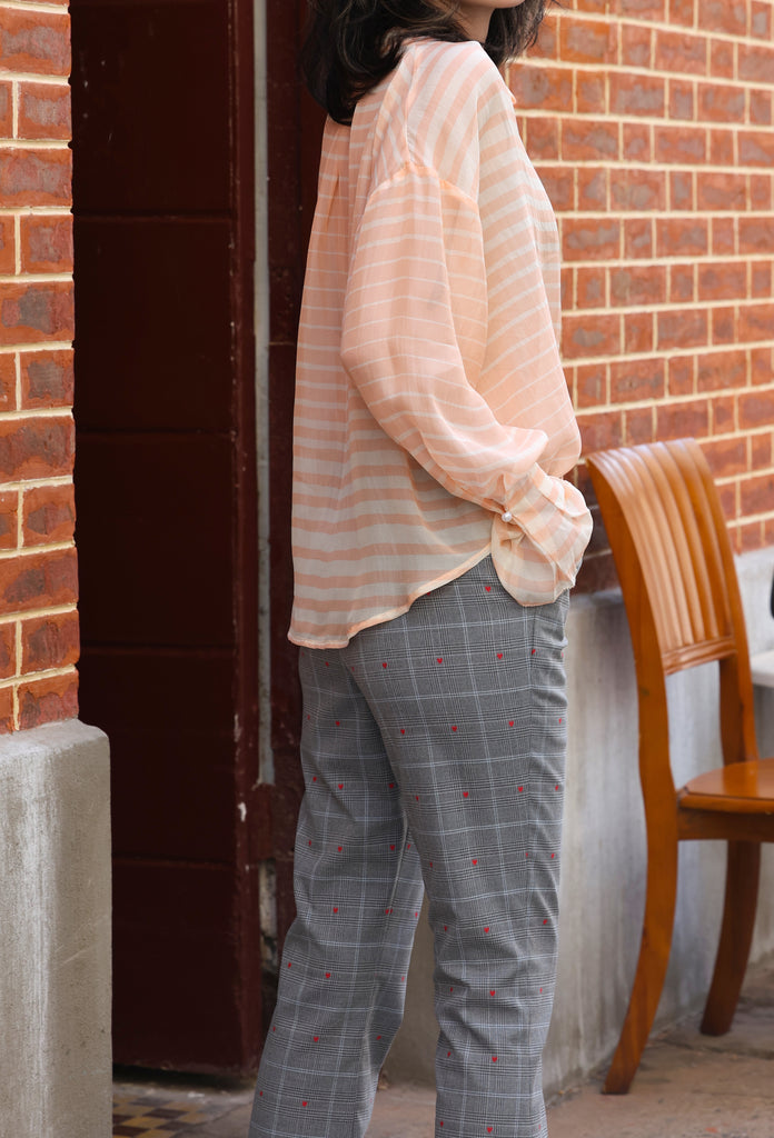 Hearts On Grey Plaid Flare Leg Tailor Pants