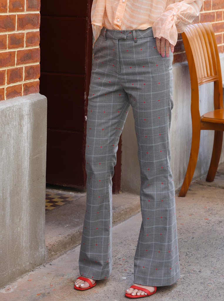 Hearts On Grey Plaid Flare Leg Tailor Pants