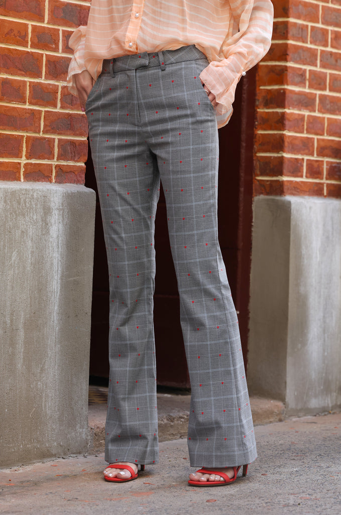 Hearts On Grey Plaid Flare Leg Tailor Pants