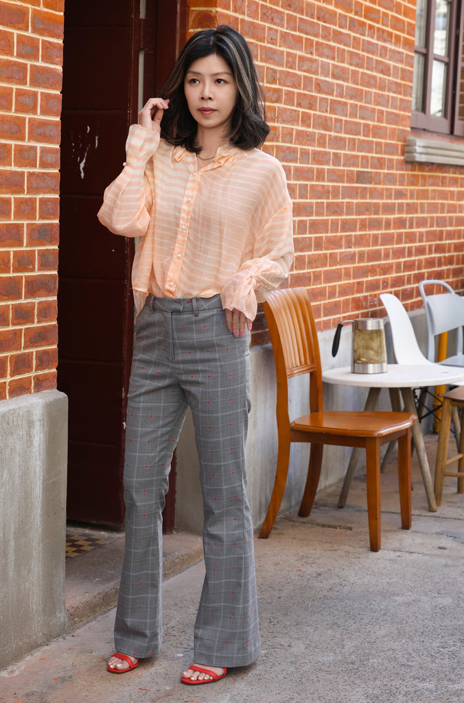 Hearts On Grey Plaid Flare Leg Tailor Pants