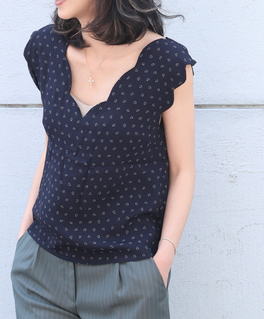 Little Hearts V-Neck Scalloped Tank Top