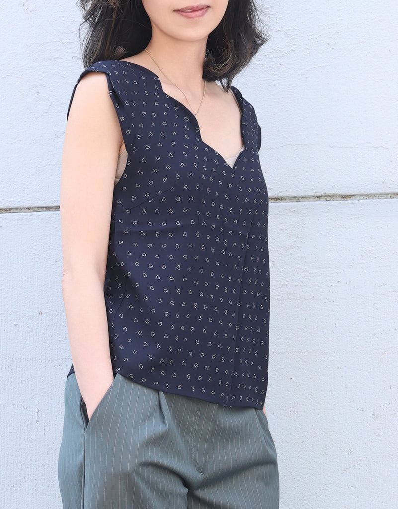 Little Hearts V-Neck Scalloped Tank Top