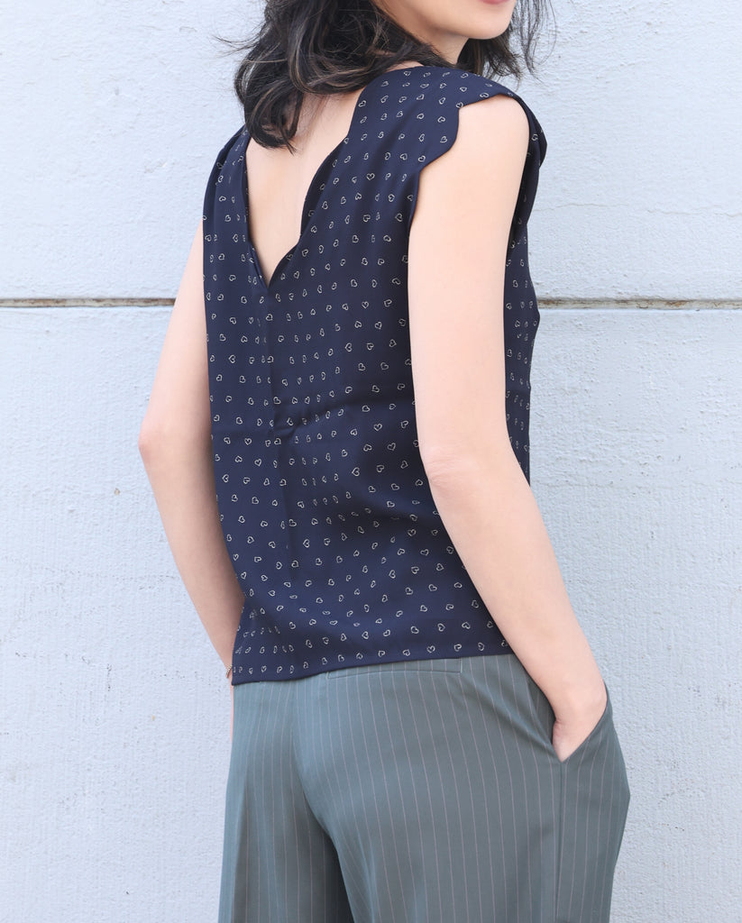 Little Hearts V-Neck Scalloped Tank Top