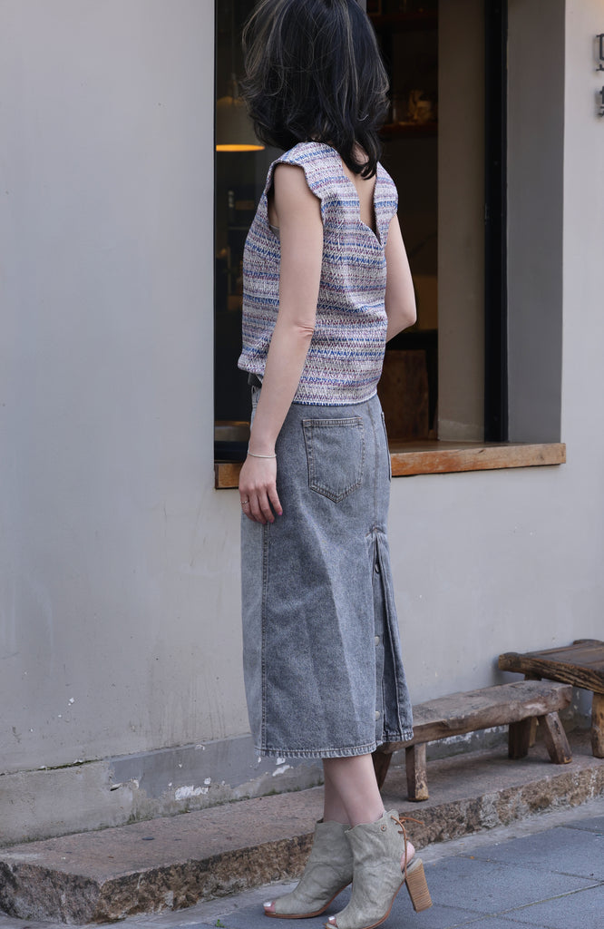 Zigzag Blue V-Neck Scalloped Tank Top