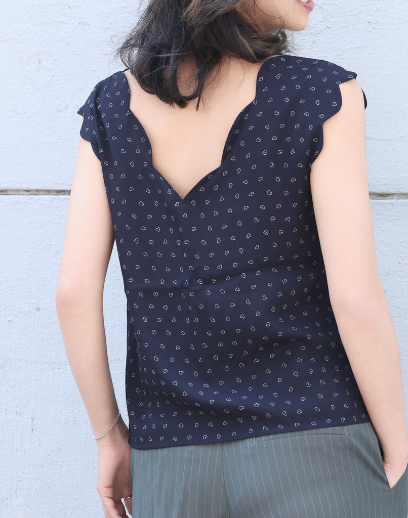 Little Hearts V-Neck Scalloped Tank Top