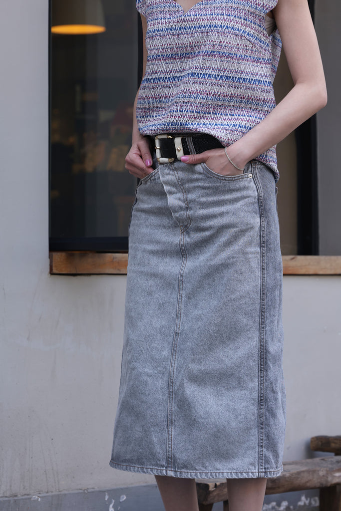 Zigzag Blue V-Neck Scalloped Tank Top