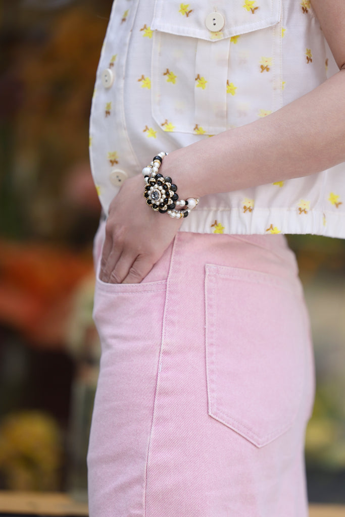 Yellow Flowers Tie-bow Shoulder Sleeveless Utility Jacket