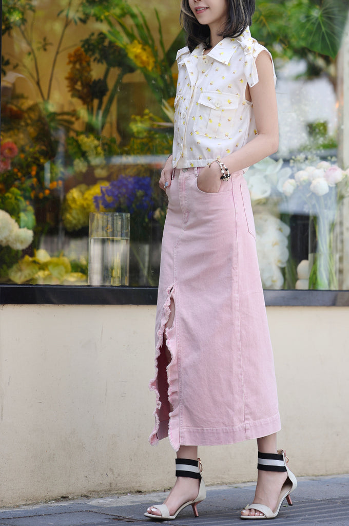 Yellow Flowers Tie-bow Shoulder Sleeveless Utility Jacket