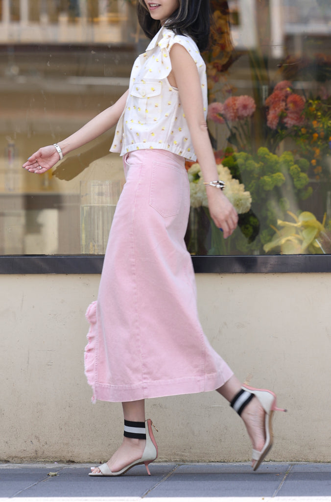 Yellow Flowers Tie-bow Shoulder Sleeveless Utility Jacket