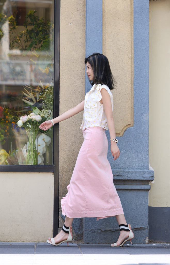 Yellow Flowers Tie-bow Shoulder Sleeveless Utility Jacket