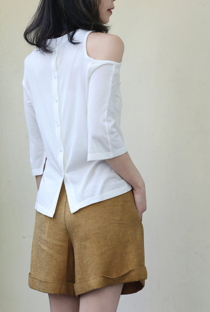 Mustard Brown Pleated Front Scarf Belted High Waist Shorts