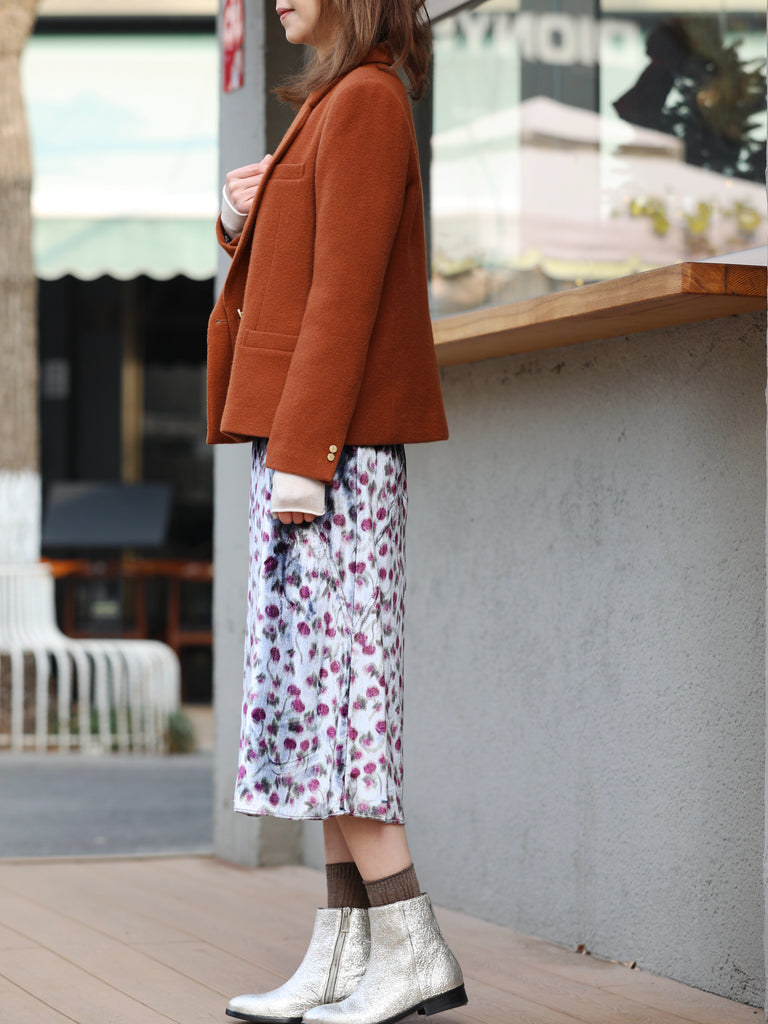 Rich Cinnamon Double-Breasted Woollen Tailored Blazer