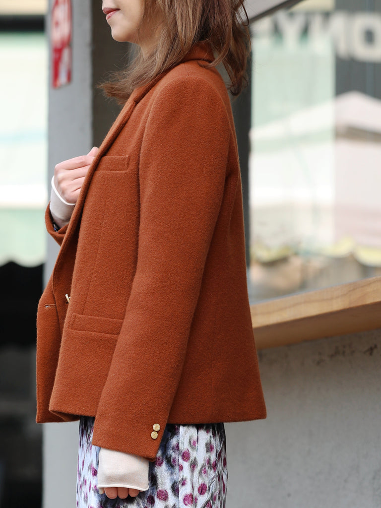 Rich Cinnamon Double-Breasted Woollen Tailored Blazer