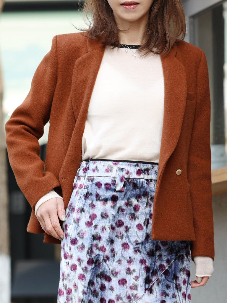 Rich Cinnamon Double-Breasted Woollen Tailored Blazer