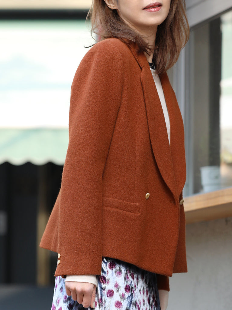 Rich Cinnamon Double-Breasted Woollen Tailored Blazer