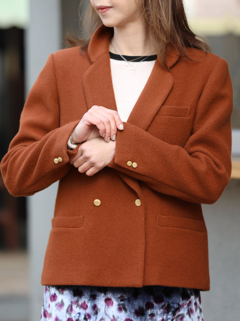 Rich Cinnamon Double-Breasted Woollen Tailored Blazer