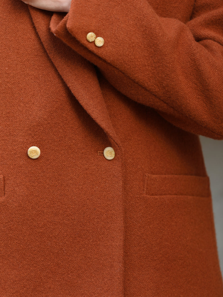 Rich Cinnamon Double-Breasted Woollen Tailored Blazer